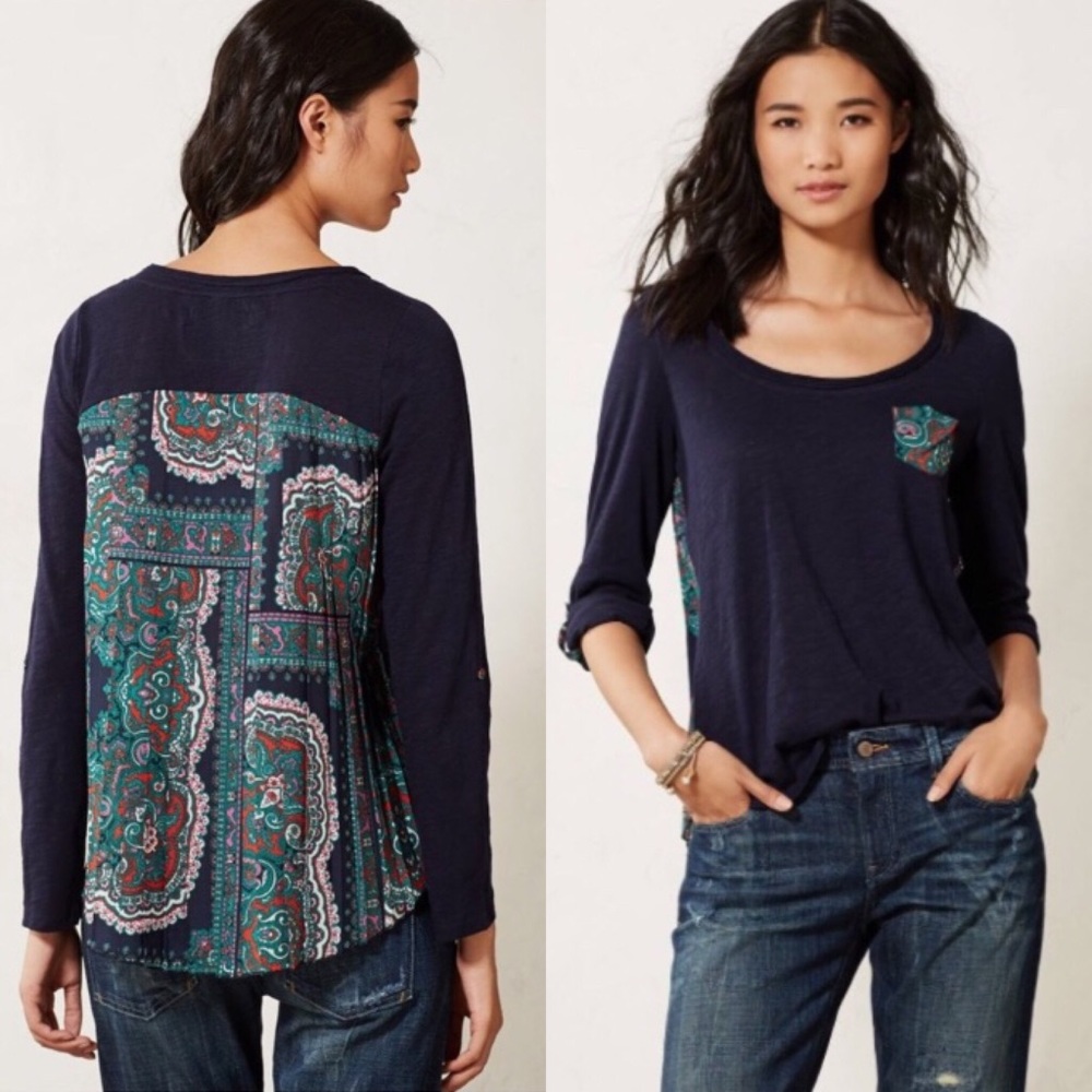 Anthropologie Red Triangle Pleated Paisley Top SM